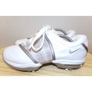 Nike Air Golf Shoes 549579-102 Womens Tan White Plaid Size 6‎ Leather